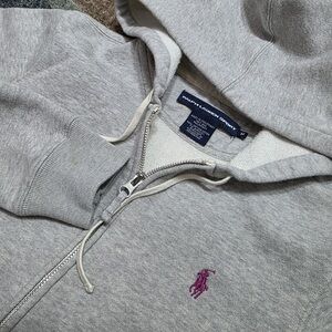 Ralph Lauren Sport Full Zip Hoodie Women’s M Gray Pink Pony Logo Sweatshirt
